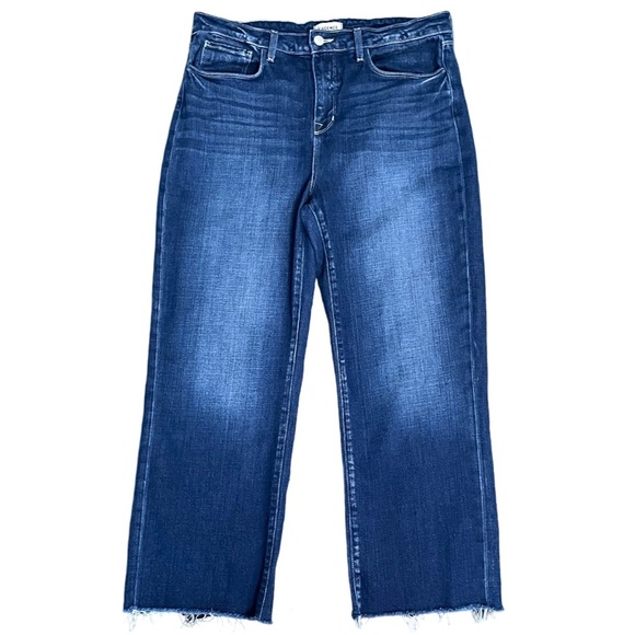 L'AGENCE Wanda Wide Leg High Rise Crop Uncut Hem Frisco Indigo Blue Wash Size 30 - Picture 3 of 11